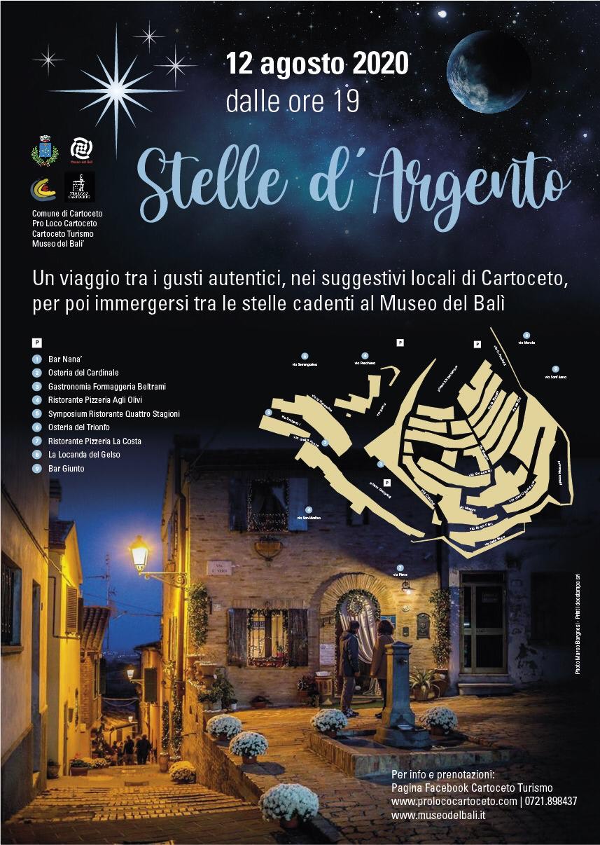 “STELLE D’ARGENTO”: A CARTOCETO LA NOTTE PIÙ LUMINOSA DELL’ESTATE È A CENA CON LE ECCELLENZE DEL TERRITORIO