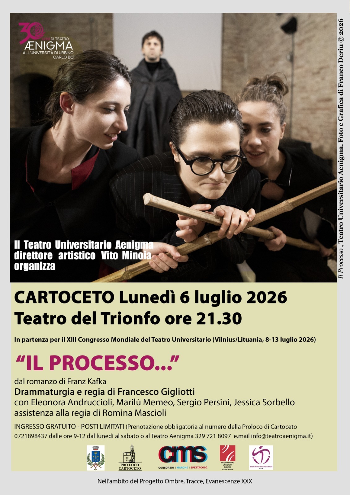 IL PROCESSO – Teatro del Trionfo di Cartoceto lunedì 6 Luglio 2026 ore 21.30