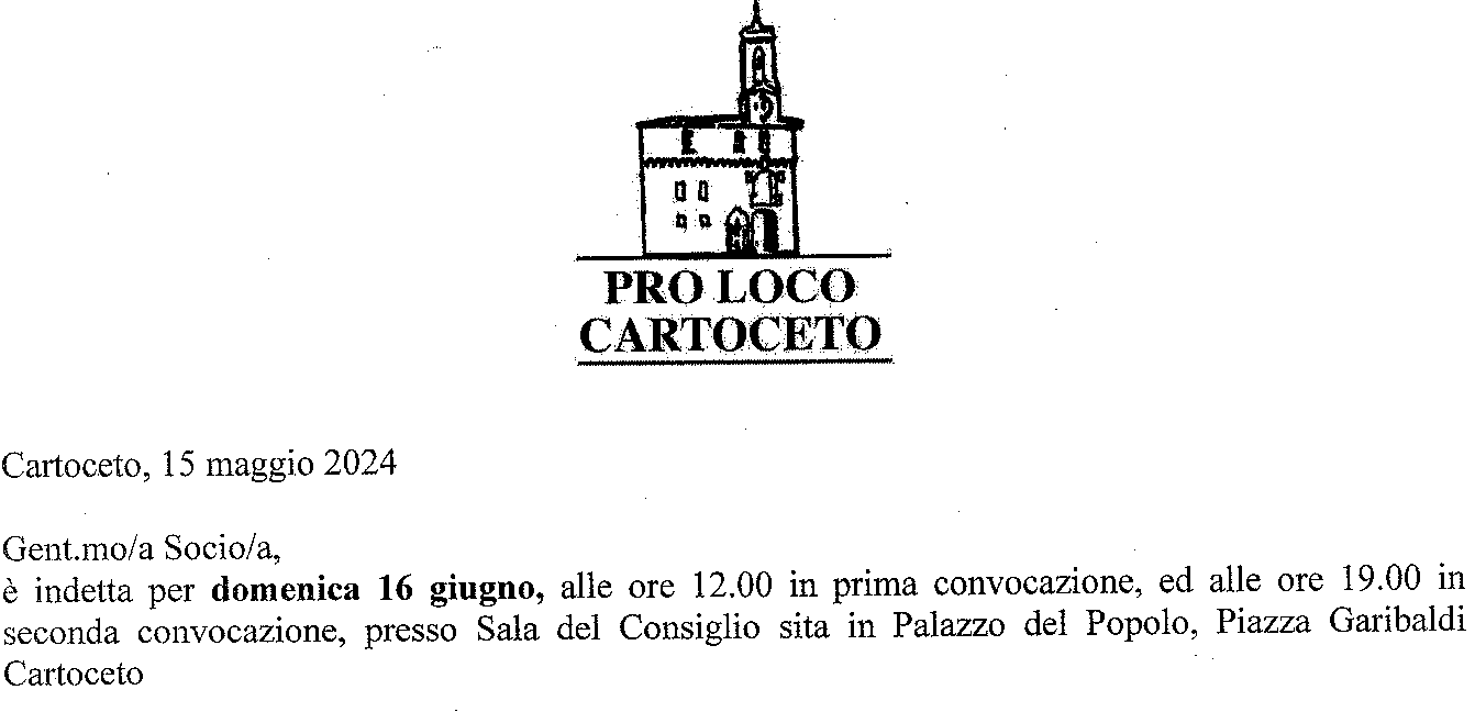 ASSEMBLEA  ORDINARIA ELETTIVA  DELL’ASSOCIAZIONE PRO LOCO CARTOCETO APS